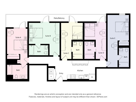 Floor plan for 1 bed, 1 bath